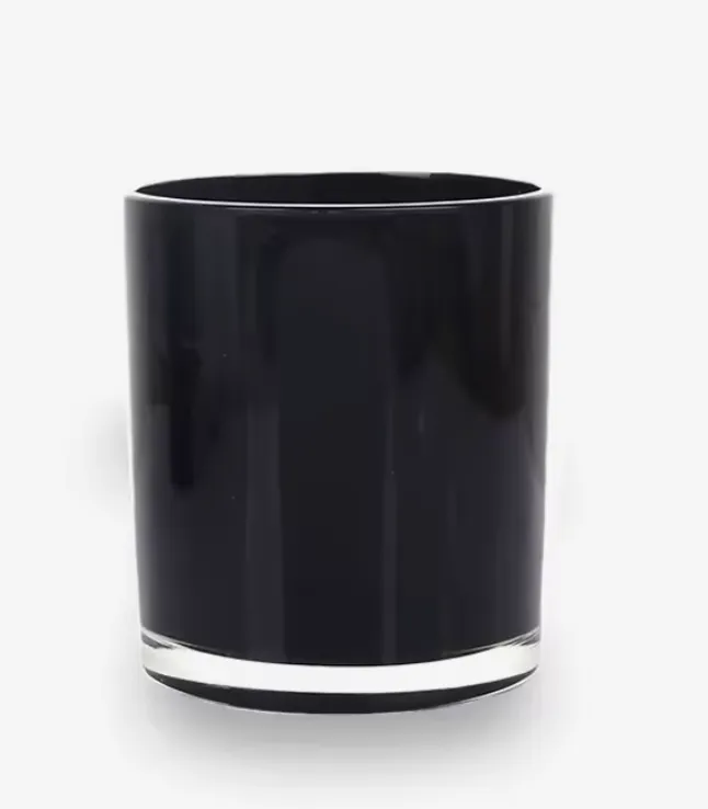 Glass Candle Jar Glossy Black 8x9